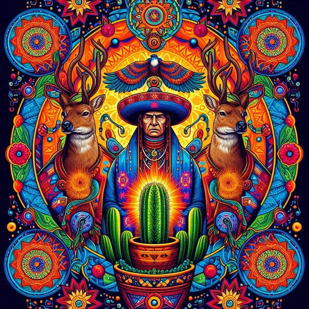 Imagem gerada por inteligência artificial com estética inspirada na arte huichol, que ilustrou o eixo A urgência do fim